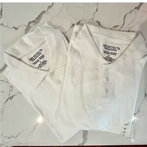 Architect Performance Polo Bundle 2 Mens Shirts Medium Collared Cotton White NWT